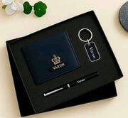Personalized Leather Wallet Combo Gift Box with Pen and Keychain